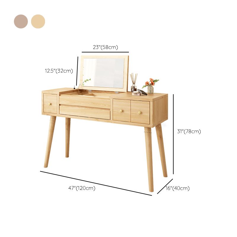 Solid Wood Makeup Vanity Desk Flip-Top Mirror Makeup Vanity Set with Drawer