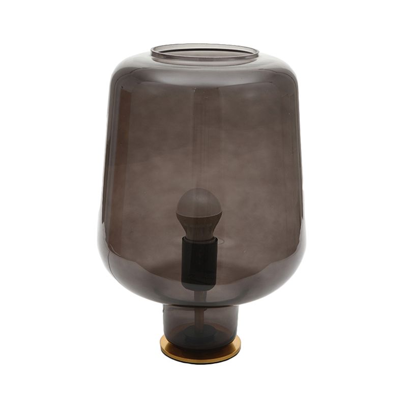 1 Glühbirnenschlafzimmer Nachttisch Leichtes Post moderne Messingschisch Lampe mit Glas Rauchgrau -Glasschatten