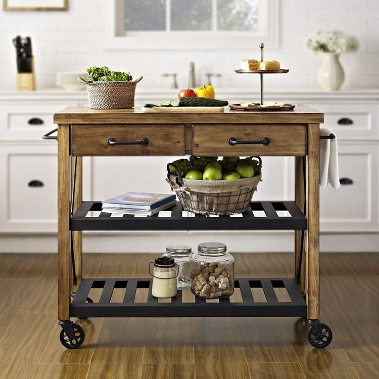Industrial Rolling Kitchen Cart Metal Rectangular Kitchen Island Cart