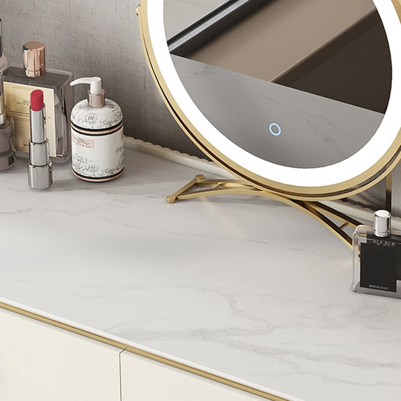 Glame Makeup Counter with Slate Top, Beige Vanity Dressing Table