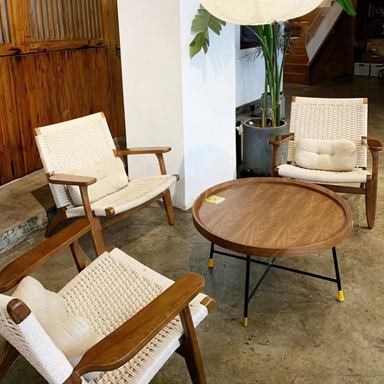Contemporary Solid Wood Arm Chair Home Cane Back Dining Chair