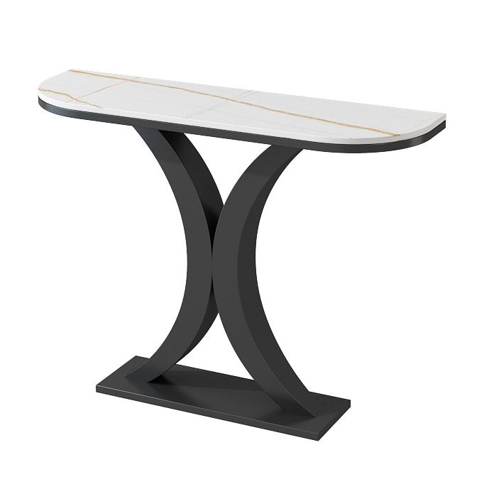 Contemporary Console Accent Table Half Moon Console Sofa Table in Stone