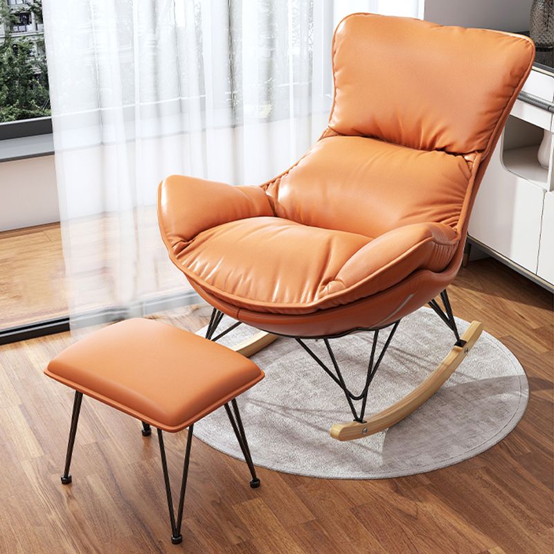 Contemporary Rocking Chair Fabric Upholstered Tufted Metal Frame Indoor Rocking Chair