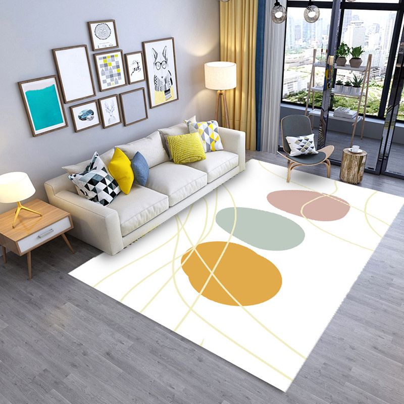 Beige Modern Rug Polyester Stripe Carpet Anti-Slip Area Rug for Living Room