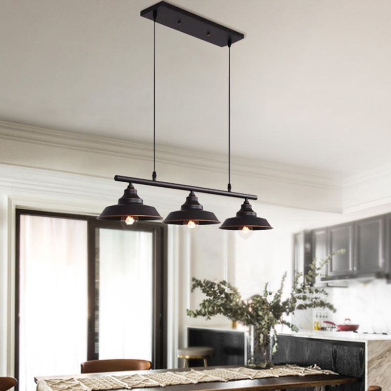 Lid Shaped Bistro Island Lamp Rustic Metal 3-Head Dark Coffee Hanging Ceiling Light