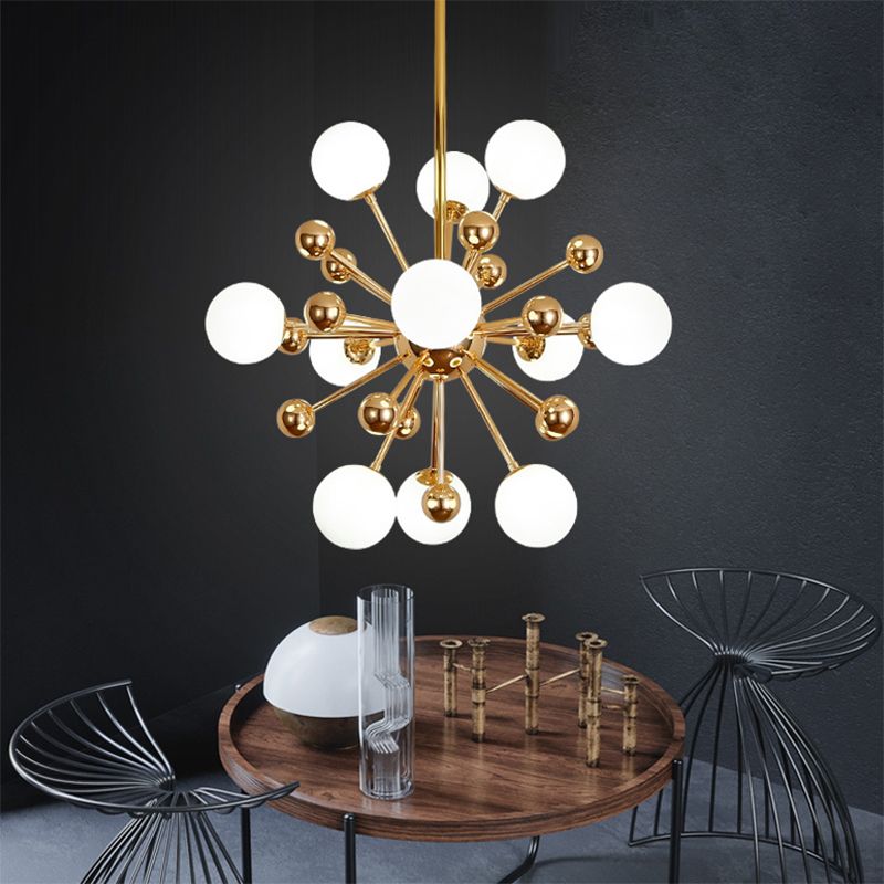 Gold Globe Chandelier Nordic Multi Light Hanging Light with White Glass for Bedroom