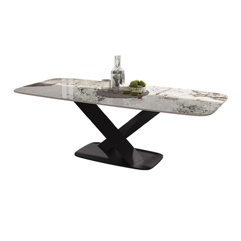 Modern Rectangular White Top Dining Table with Black Metal X-Base