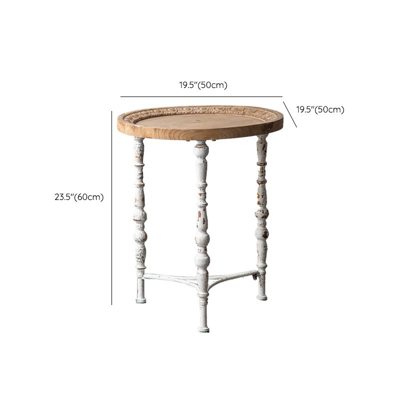 Round Shape Solid Wood End Table with Metal Base Corner Table for Living Room