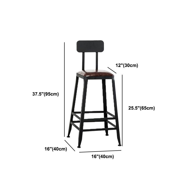 Industrial Backrest Armless Counter Stool Iron Cafe Bar Stool with Cushion and Pedal