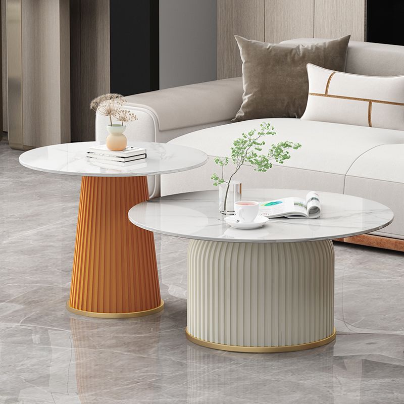 Slate Round Coffee Table Pedestal Coffee Cocktail Table for Living Room
