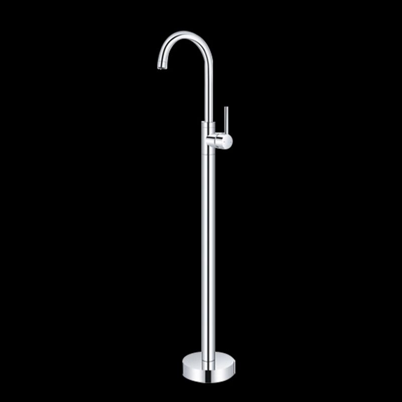 Floor Mounted Copper Bathroom Tub Faucet Set Freestanding High Arc Tub Filler Trim