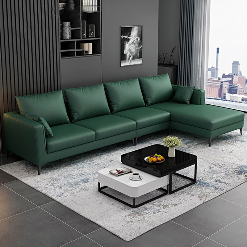 Square Arm Sectionals,137.8" L, Pillowed Back Faux Leather Cushions Sectional in Green