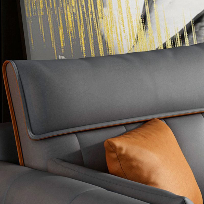 Modern Faux Leather Sectional with 4 Pillows Back for 4 People