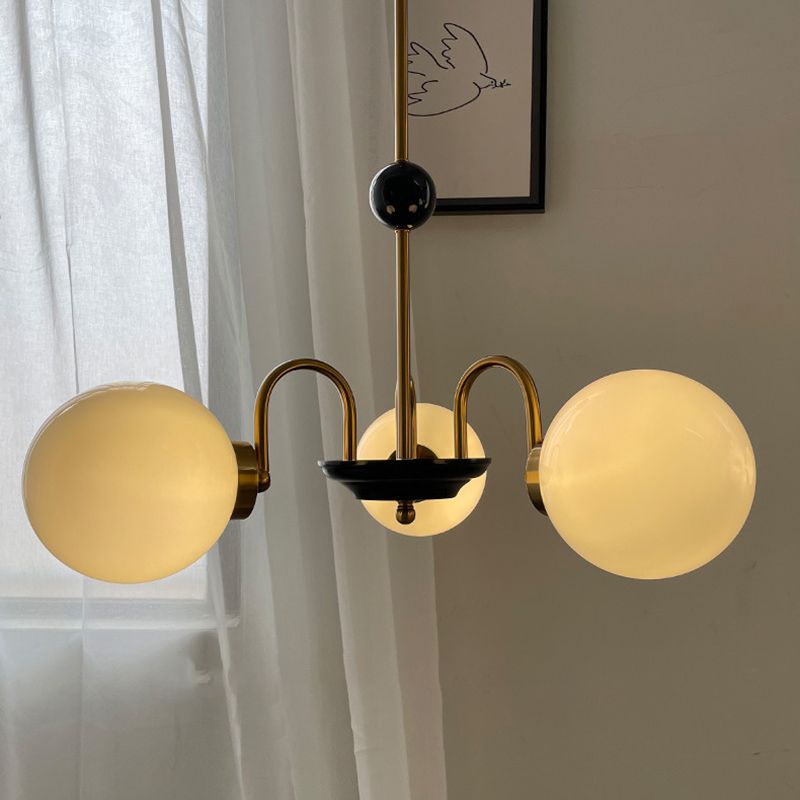Modern Style Globe Chandelier Satin Opal Glass Living Room Hanging Light Fixture