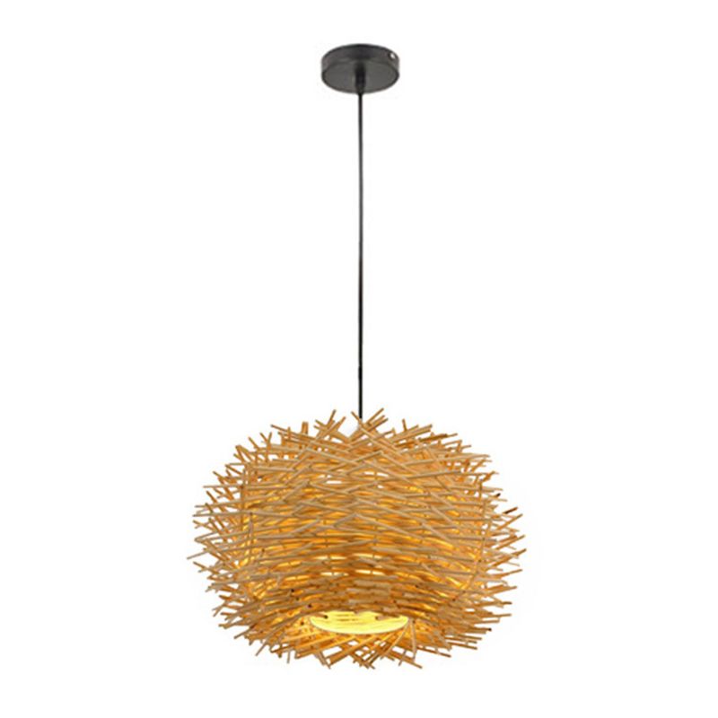 Bird Nest Pendant Light Kit Japanese Rattan Living Room Hanging Ceiling Light in Beige