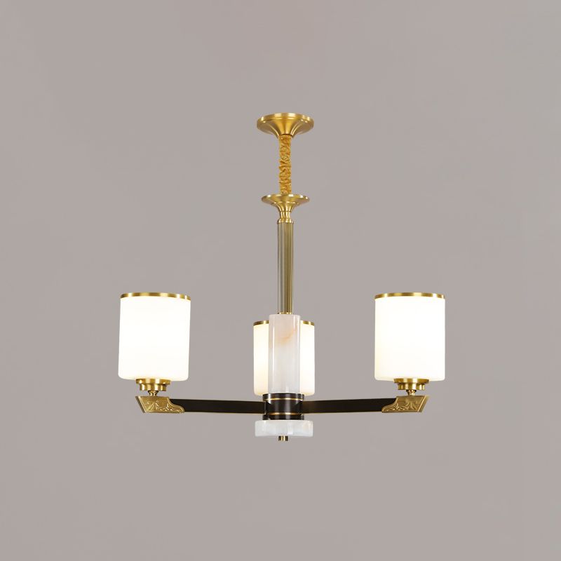 Contemporary Cylindrical Hanging Pendant Light Copper Ceiling Chandelier with Glass Shade