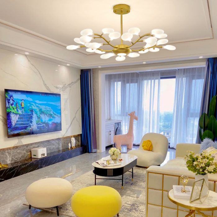 Wrought Iron Firefly Pendant Light in Modern Luxury Style Acrylic Sputnik Ceiling Light for Living Room