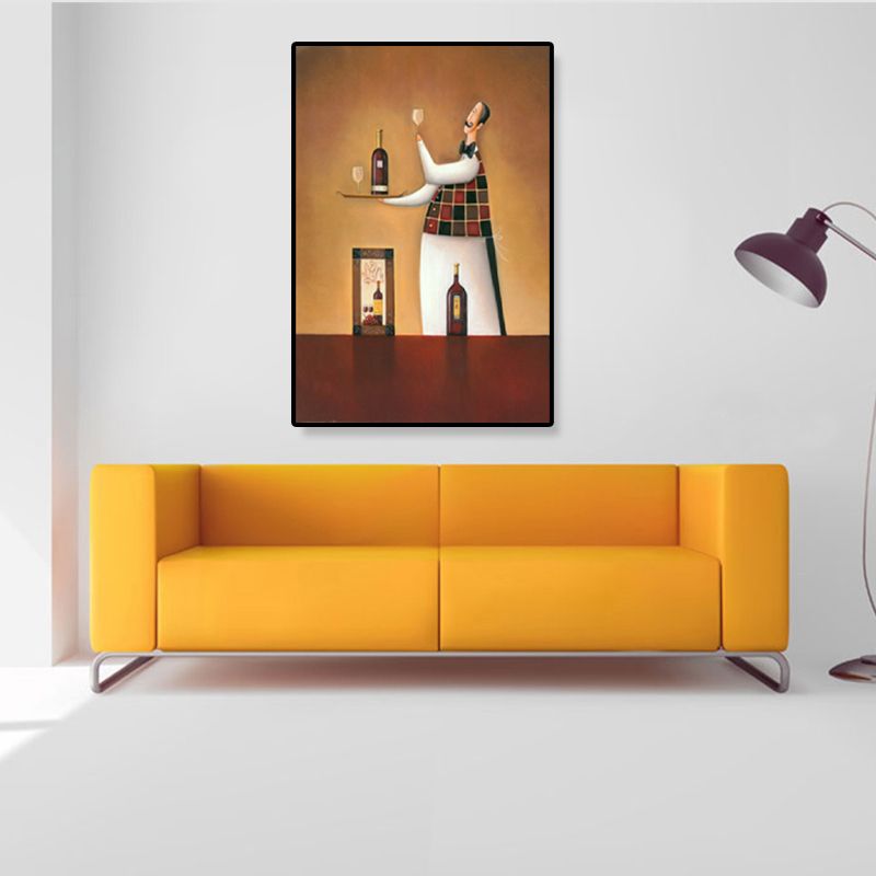 Toile de serviteur illustrée moderne, décoration murale texturée de couleur foncée pour salle à manger