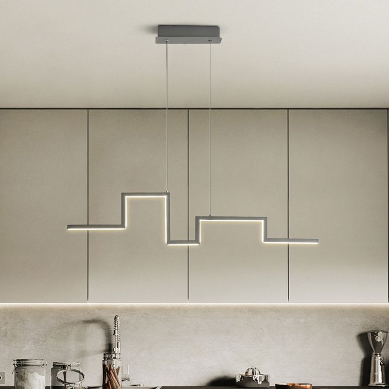 Luce a ciondolo a led grigio in ferro battuto in gel di silice in stile conciso moderno luce appesa lineare per sala da pranzo