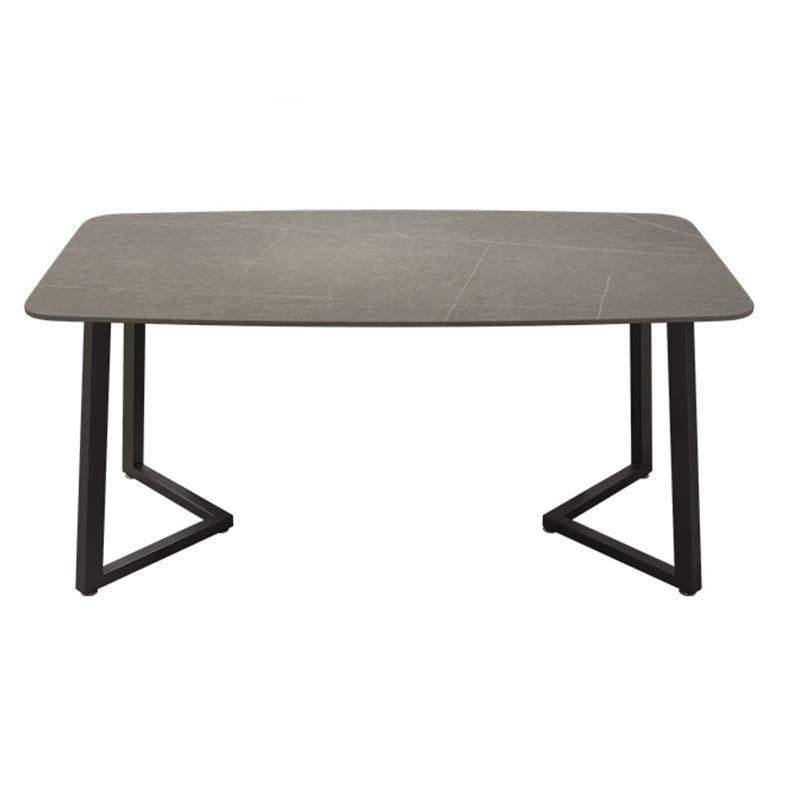Industrial Sintered Stone Top Dining Table Rectangle Table with Double Pedestal