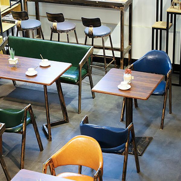 Industrial Style Leather Dining Side Chairs Open Back Dining Armless Chairs