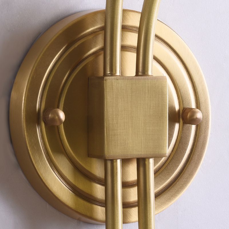 2-Light Gold Wall Lamp in Modern Luxury Style Copper Wall Sconce with Crystal Shade