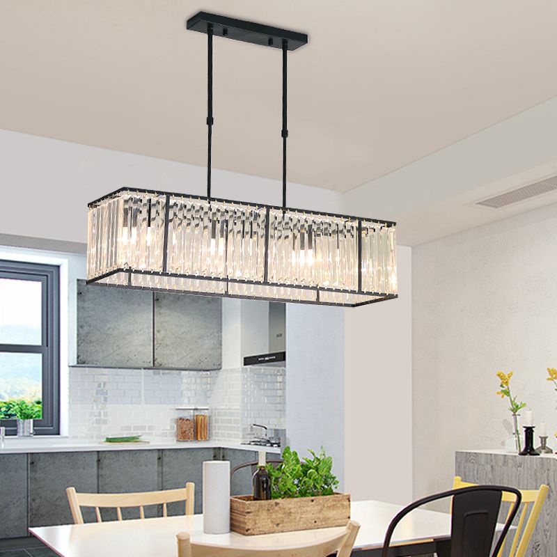 Modern Rectangle Shade Island Pendant Crystal Island Lights for Dinning Room