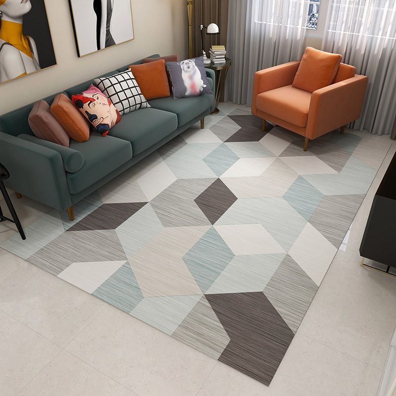 Stylish Modern Rug Geometric Pattern Polyester Area Rug Anti-Slip Easy Care Carpt for Living Room