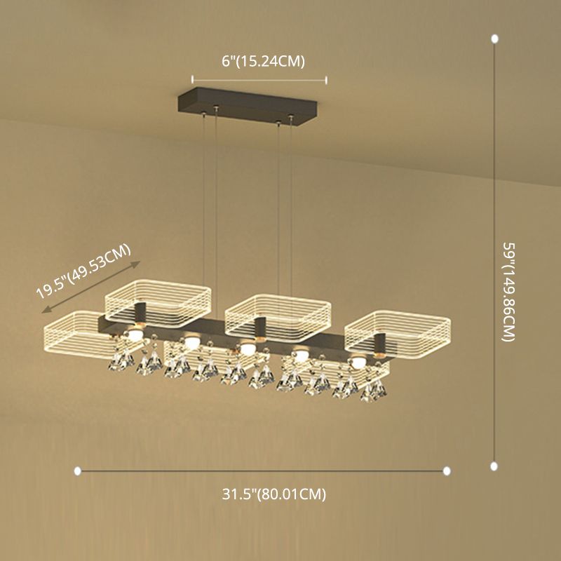 Squares Island Lighting Fixture Modern Acrylic Dining Room Suspension Light in Black