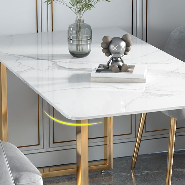 Glam Iron Dining Table Set 1/2/5 Pieces Rectangle White Sintered Stone Top Dinette Set