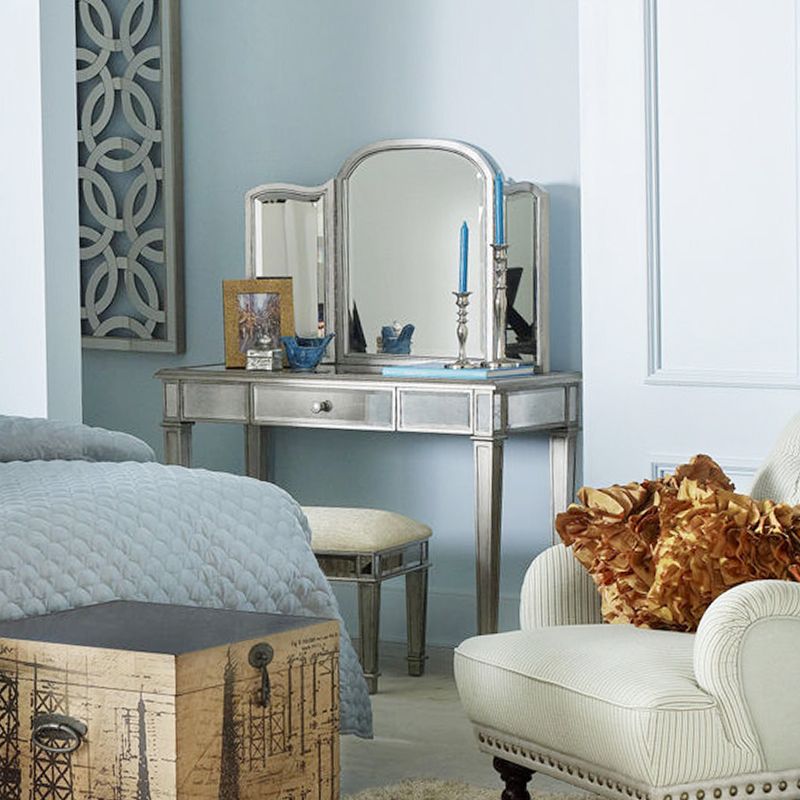 Sliver Vanity Set with 3 Storage Drawers Glass Make-up Vanity, 17.71" Wide