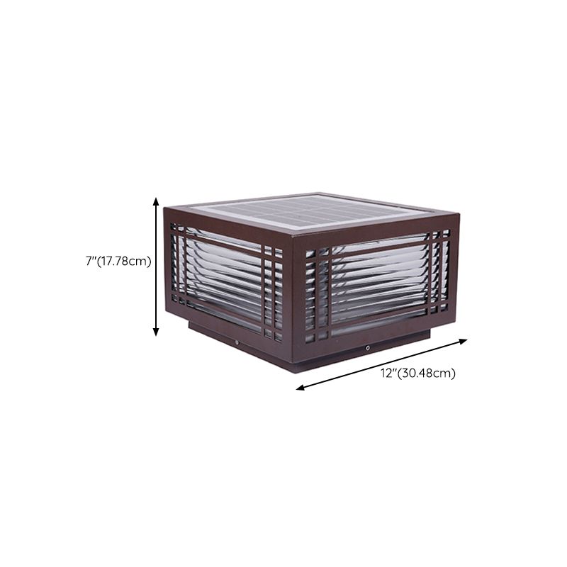 Rectangle Shape Metal Outdoor Light Modern Style 1 Light Solar Pillar Lights in Brown