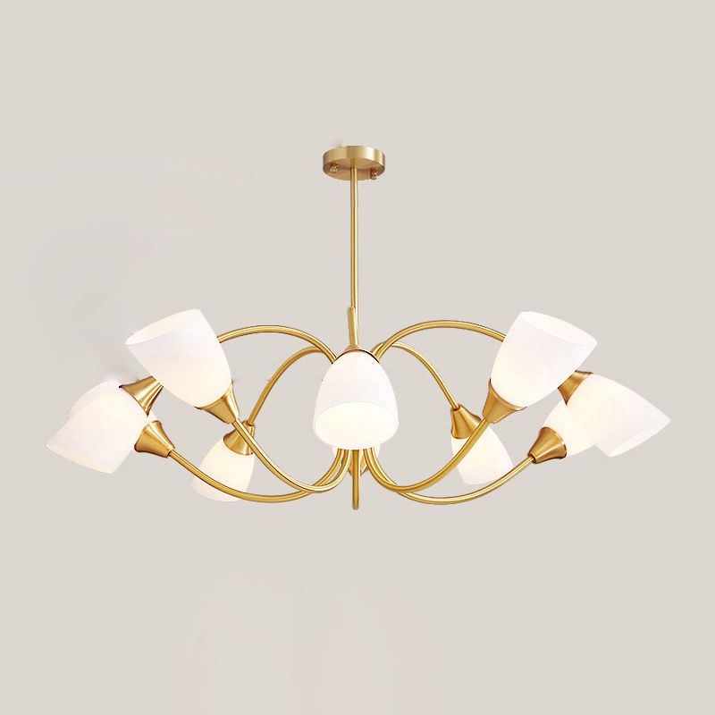 Multi-Head Chandelier Lamp Traditional Style White Glass Shade Bell Light Fixtures