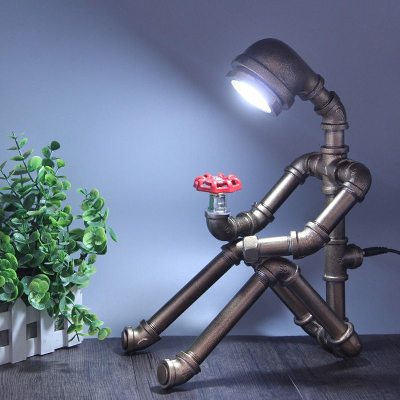 Pipe-Man Chedside Night lampe industrielle Fer 1 tête Silver / Bronze Table Éclairage