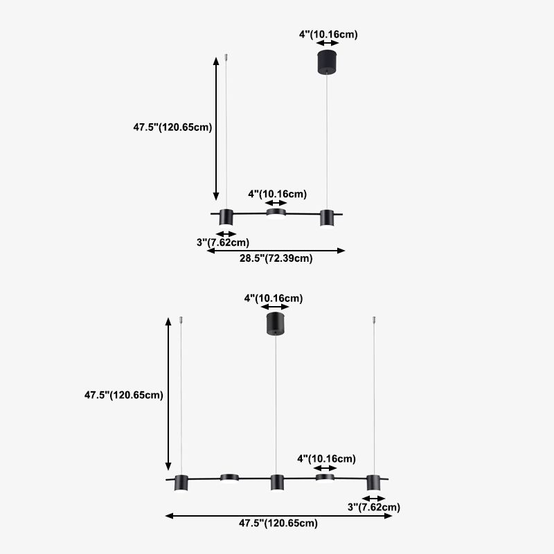Nordic Metal Island Light Black Cylinder Multi Light Island Colgante para comedor