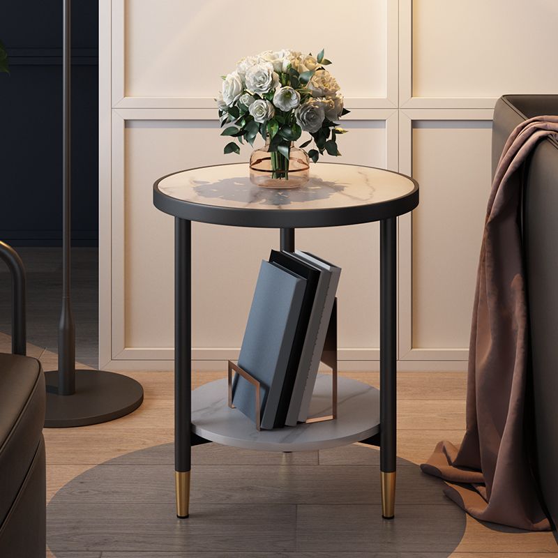 3 Legs Slate Side Table Round Minimalist Double Tier End Table