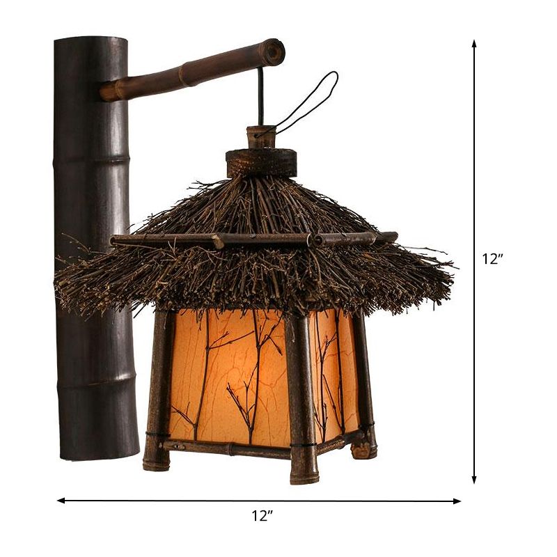 Japanese Hand-Worked Wall Lighting Bamboo 1 Bulb Sconce Light Fixture in Brown for Tearoom