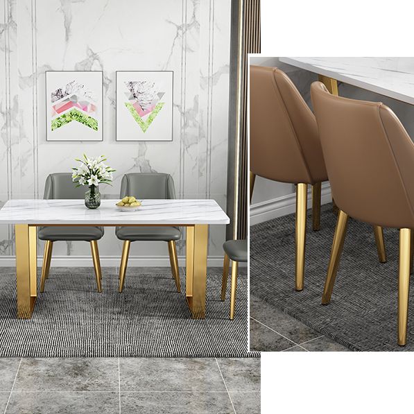 Rectangular Scandinavian Style Sintered Stone Dining Room Set Dining Furniture with Metallic Base