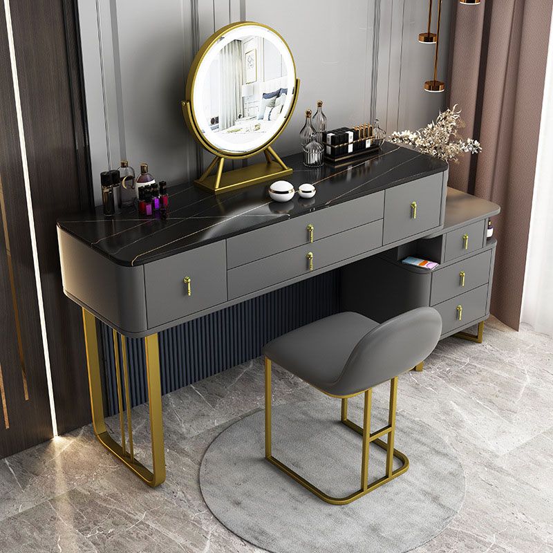 Pine Wood 7 Drawers Dresser with Stone Top Make-up Vanity for Bedroon