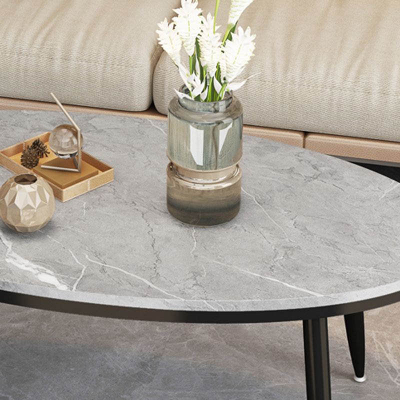Glam Oval Coffee Table Slate Top 4 Legs Coffee Table for Living Room