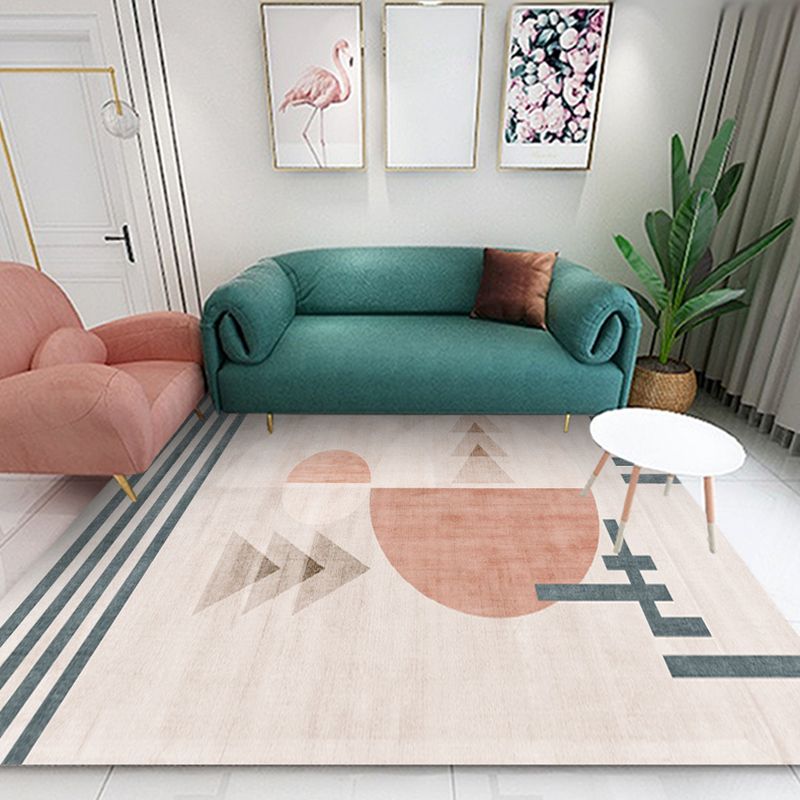 Pink Geometric Pattern Rug Modern Polyester Area Carpet Anti-Slip Washable Rug for Home Decor