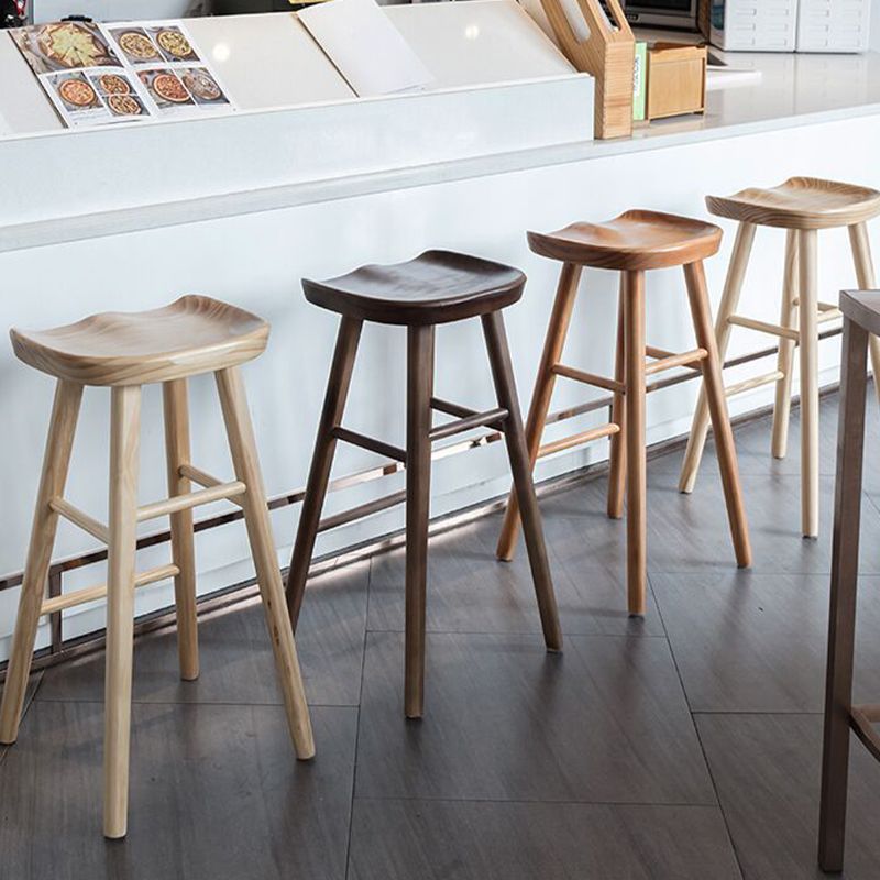 Modern Armless Backless Counter Stool Wood Bar Stool with Pedal for Indoor