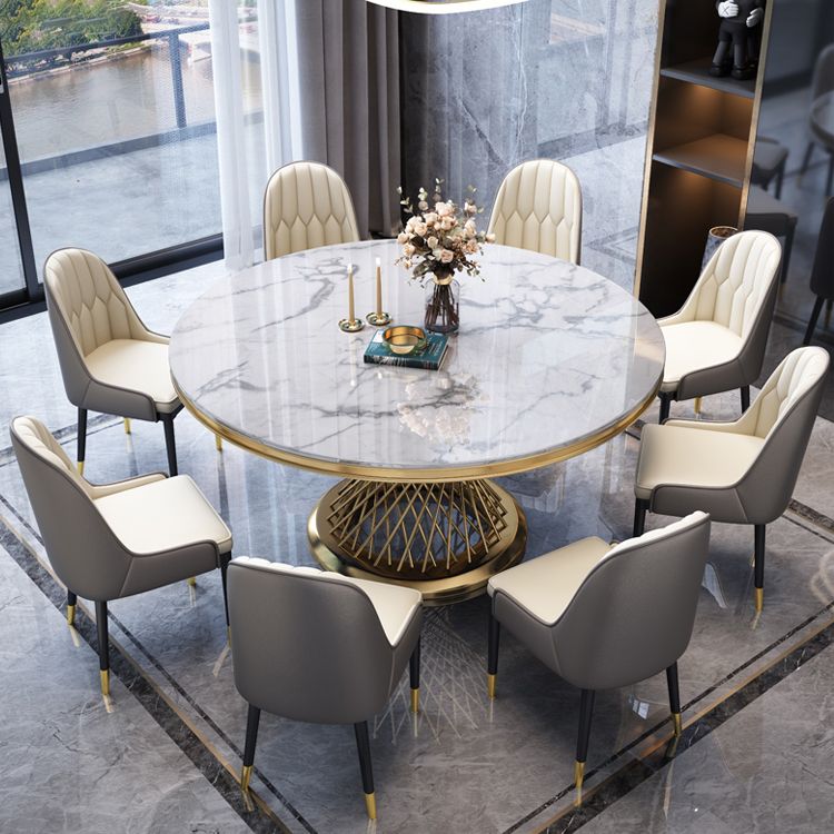 Round Modern Marble Dining Room Set Dining Furniture Set with Metallic Base