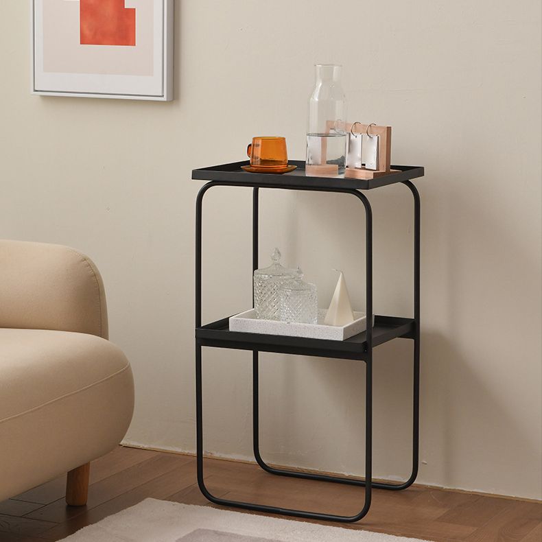 Mid-Century Tray Side Table Iron Sled Base End Table with Shelf