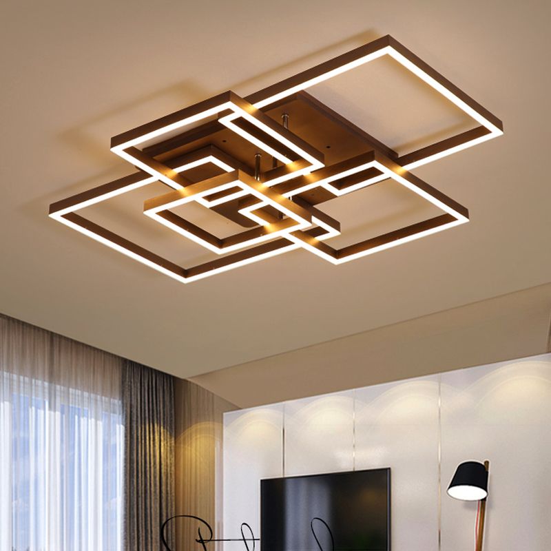 Square Acrylic Ceiling Light Modern LED 39"/47" Wide Brown Semi Flush Mount Light in Warm/White Light