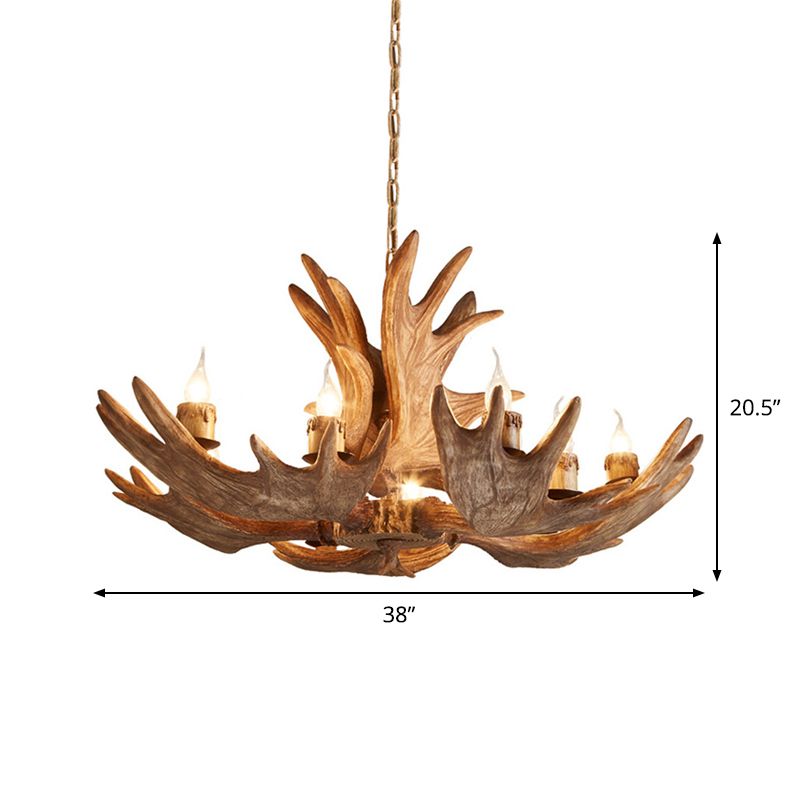 10 lumières Kit de lampe suspendue Lodge Faux Moose Horn Resin Résine de lustre en marron