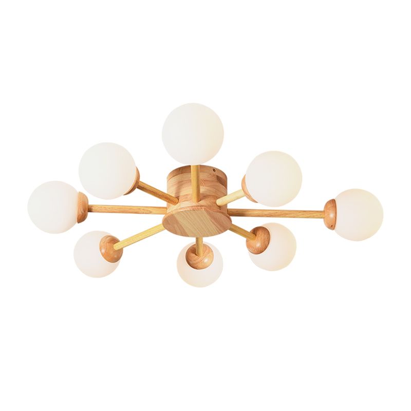 Bubble Semi Flush Minimalistischer Schlafzimmer-Deckenleuchter aus Milchglas aus Holz