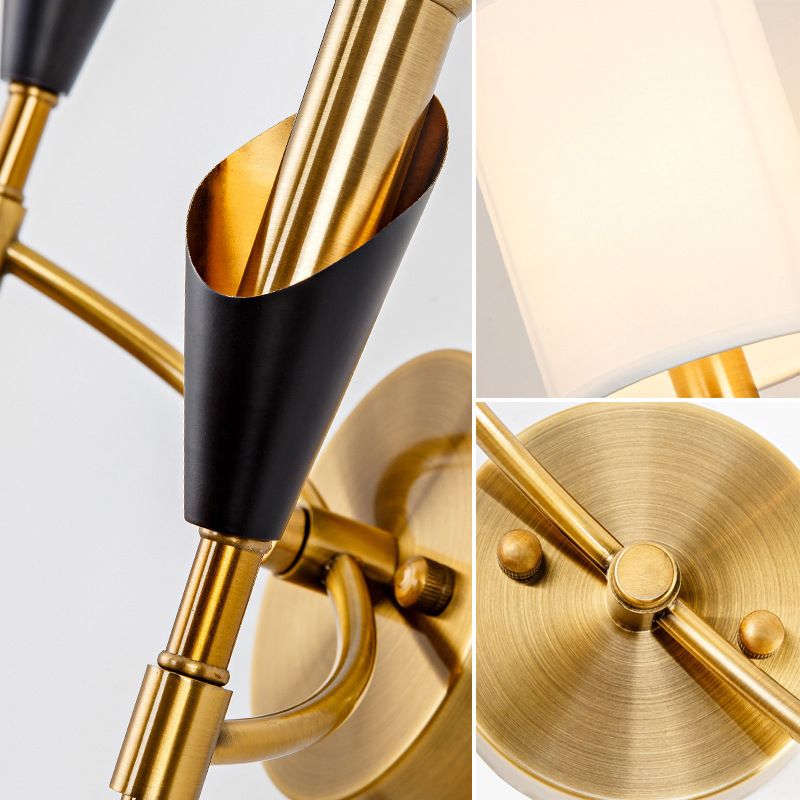 Nordic Style Metall Wandleuchter Zylinder Goldwandlicht mit natürlicher Sackleinen für Schlafzimmer