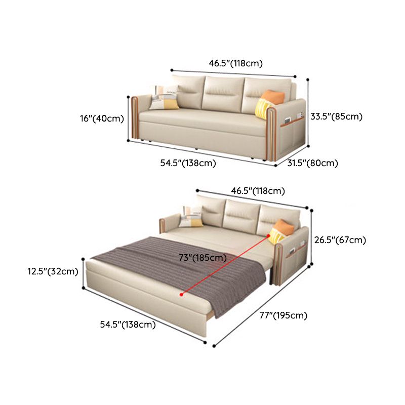 Beige 31.49" Wide Sofa Bed Glam Faux leather Sleeper Sofa with Pillow Included