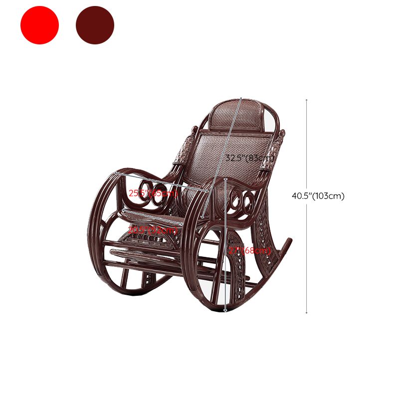 Traditional Rocking Chair Wicker Spindle Backrest Built-in Armrest Indoor Rocking Chair